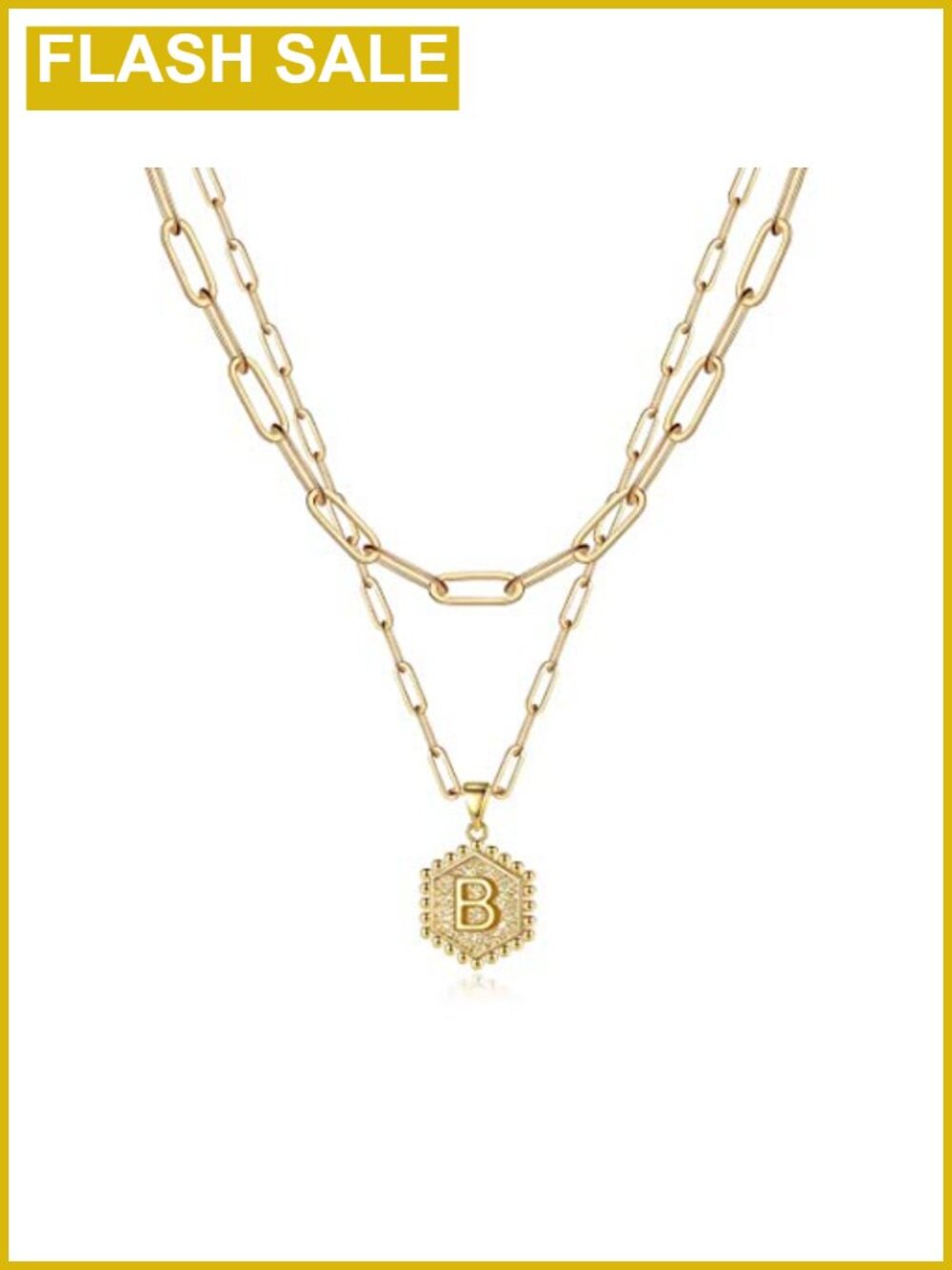 14k gold plated initial necklace layered paperclip chain